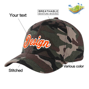 Custom Camo Orange-White Curved Eaves Sport Design Baseball Cap