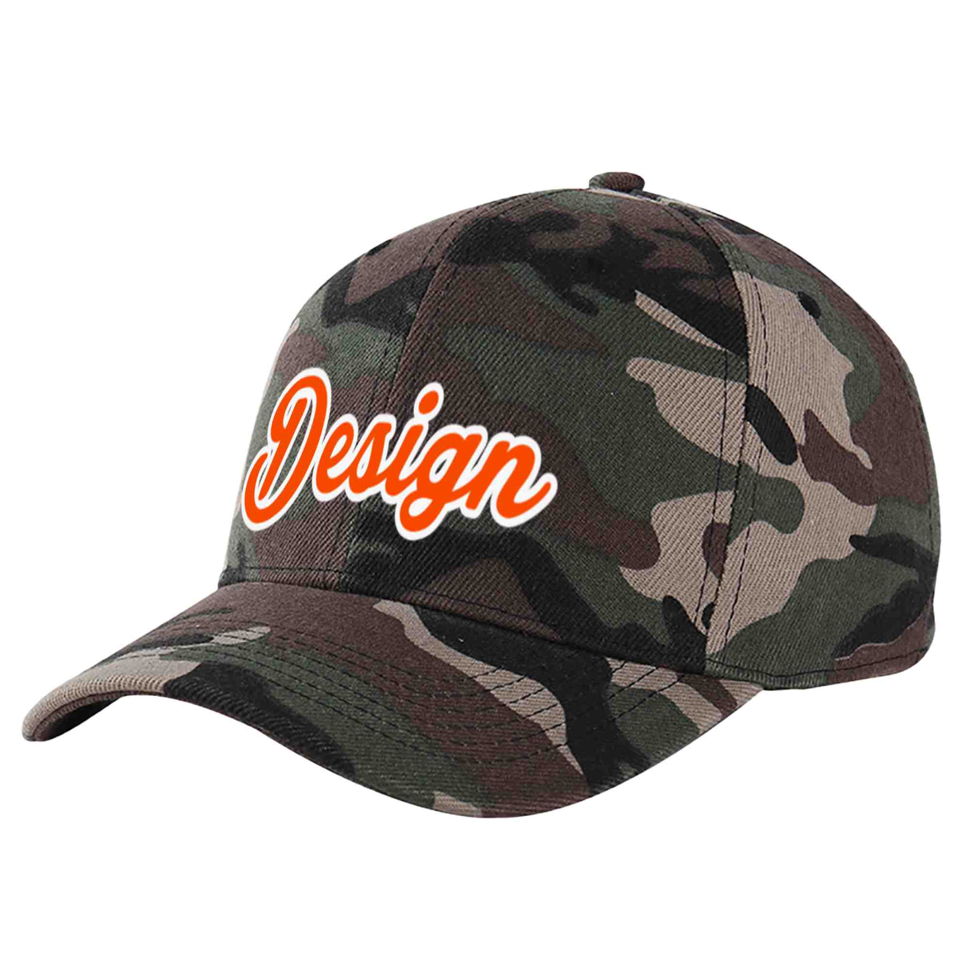 Casquette de baseball personnalisée camouflage orange-blanc avec avant-toit incurvé et design sportif