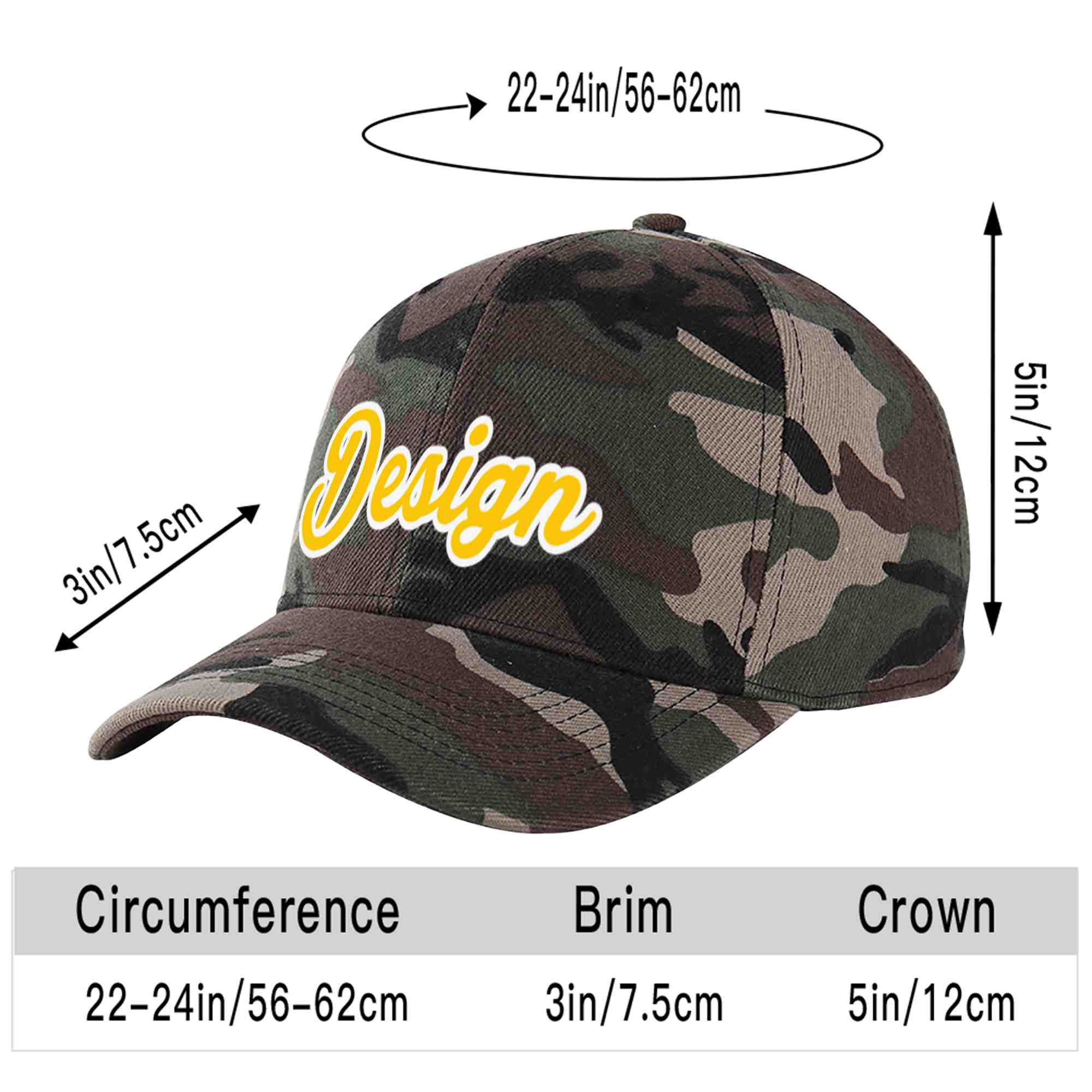 Casquette de baseball personnalisée Camo Gold-White Curved Eaves Sport Design