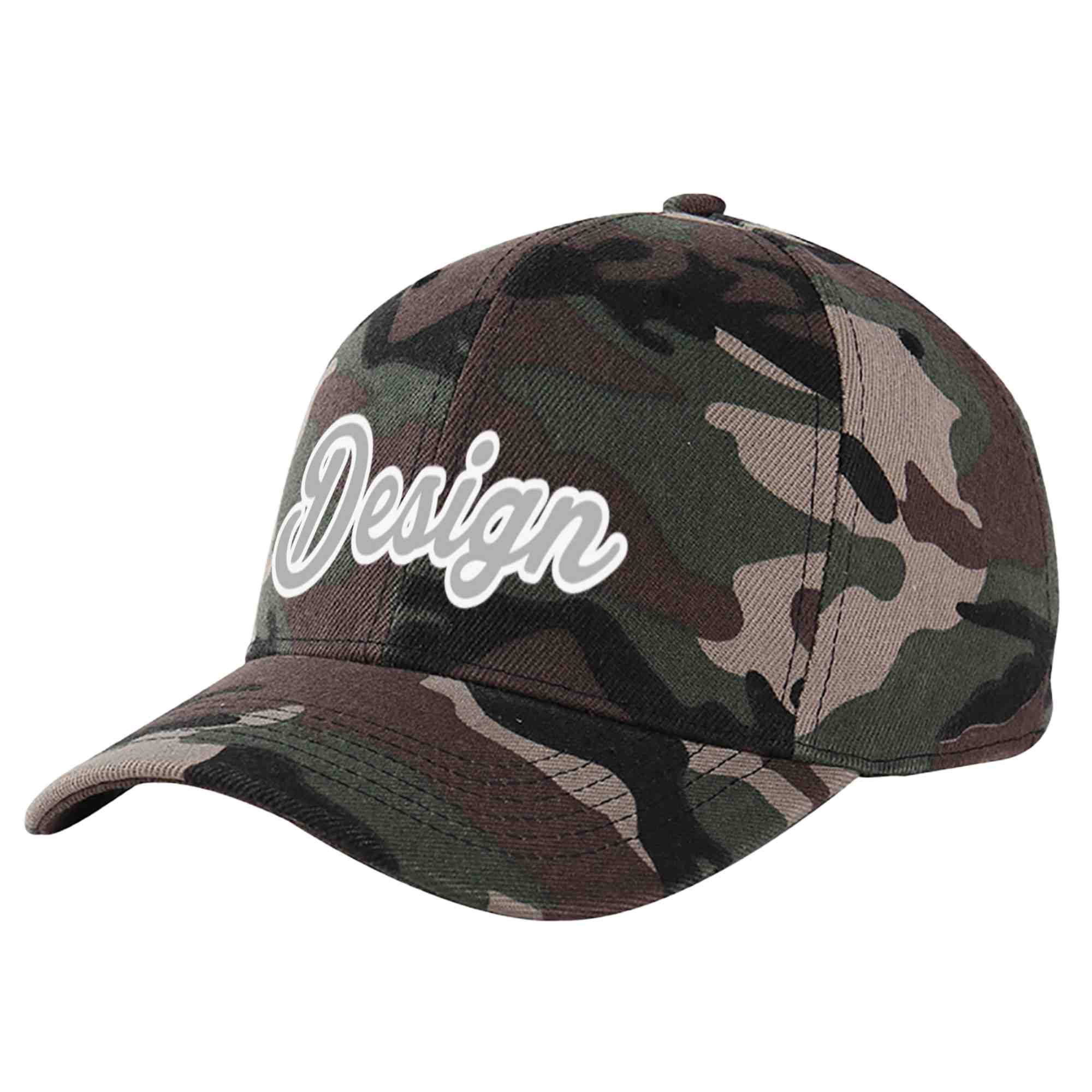 Custom Camo Gray-White Curved Eaves Sport Design Baseball Cap