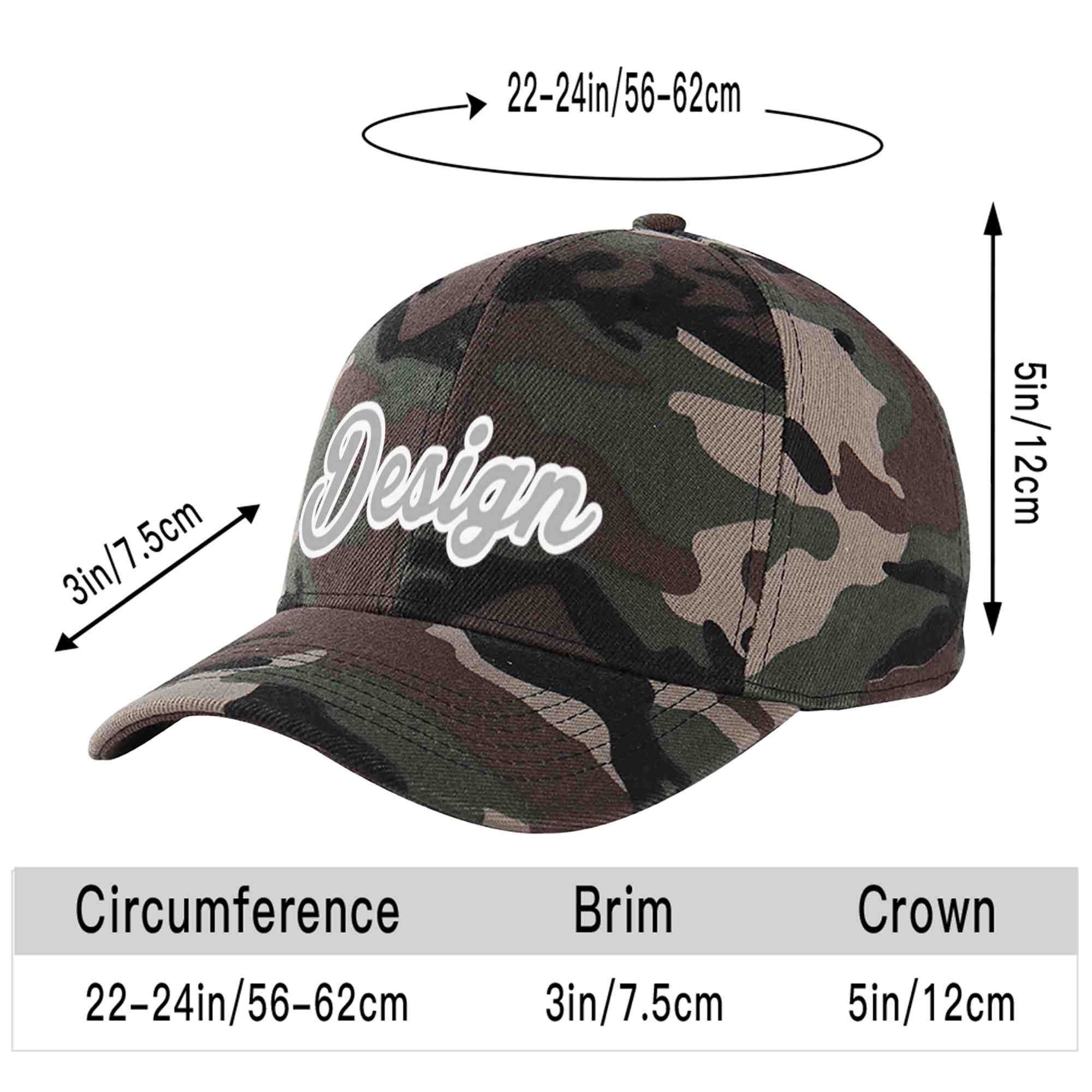 Custom Camo Gray-White Curved Eaves Sport Design Baseball Cap