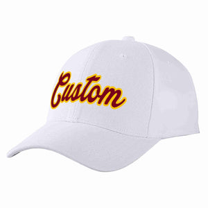 Conception personnalisée de casquette de baseball de sport incurvée blanc cramoisi-jaune pour hommes/femmes/jeunes