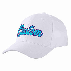 Conception personnalisée de casquette de baseball de sport incurvée bleu clair-violet blanc pour hommes/femmes/jeunes