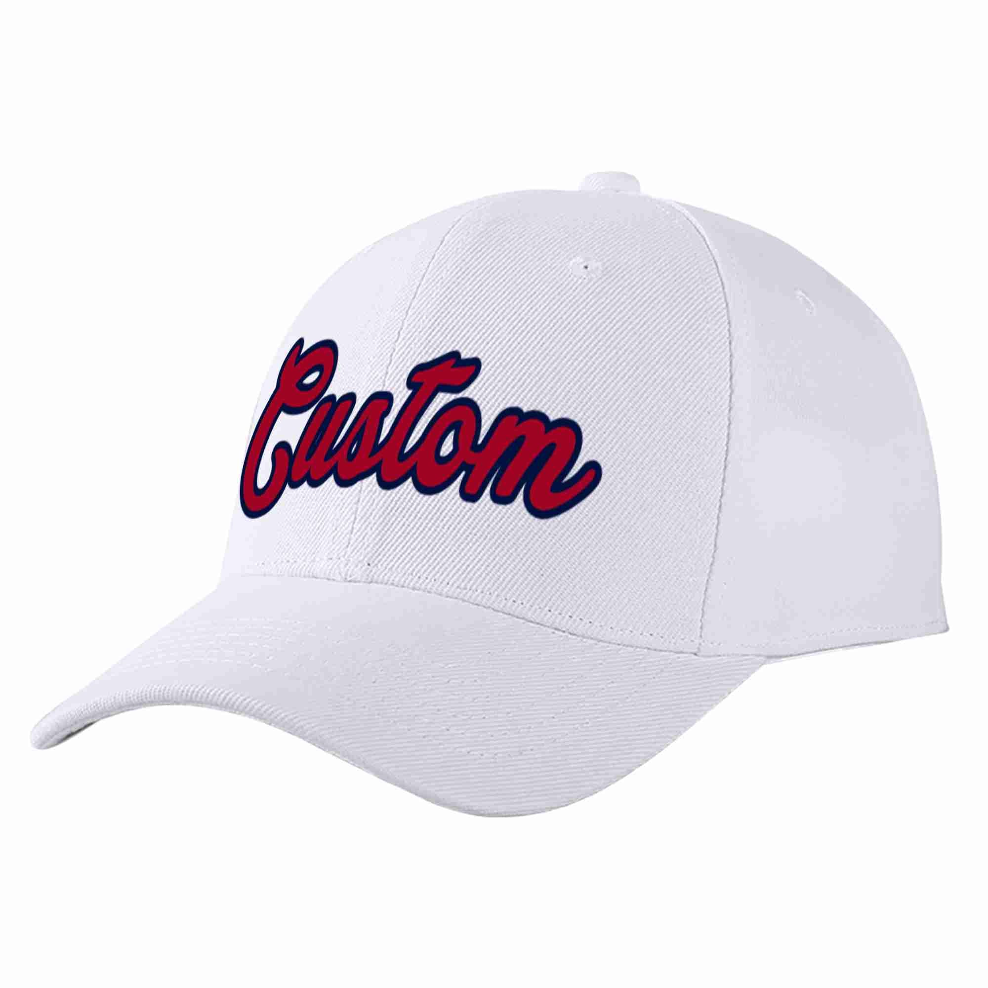 Custom White Red-Navy Curved Eaves Sport Baseball Cap Design for Men/Women/Youth