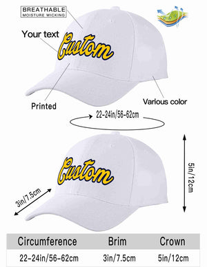 Conception personnalisée de casquette de baseball de sport incurvée blanc jaune-marine pour hommes/femmes/jeunes