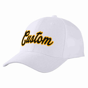 Conception personnalisée de casquette de baseball de sport incurvée blanc noir-jaune pour hommes/femmes/jeunes