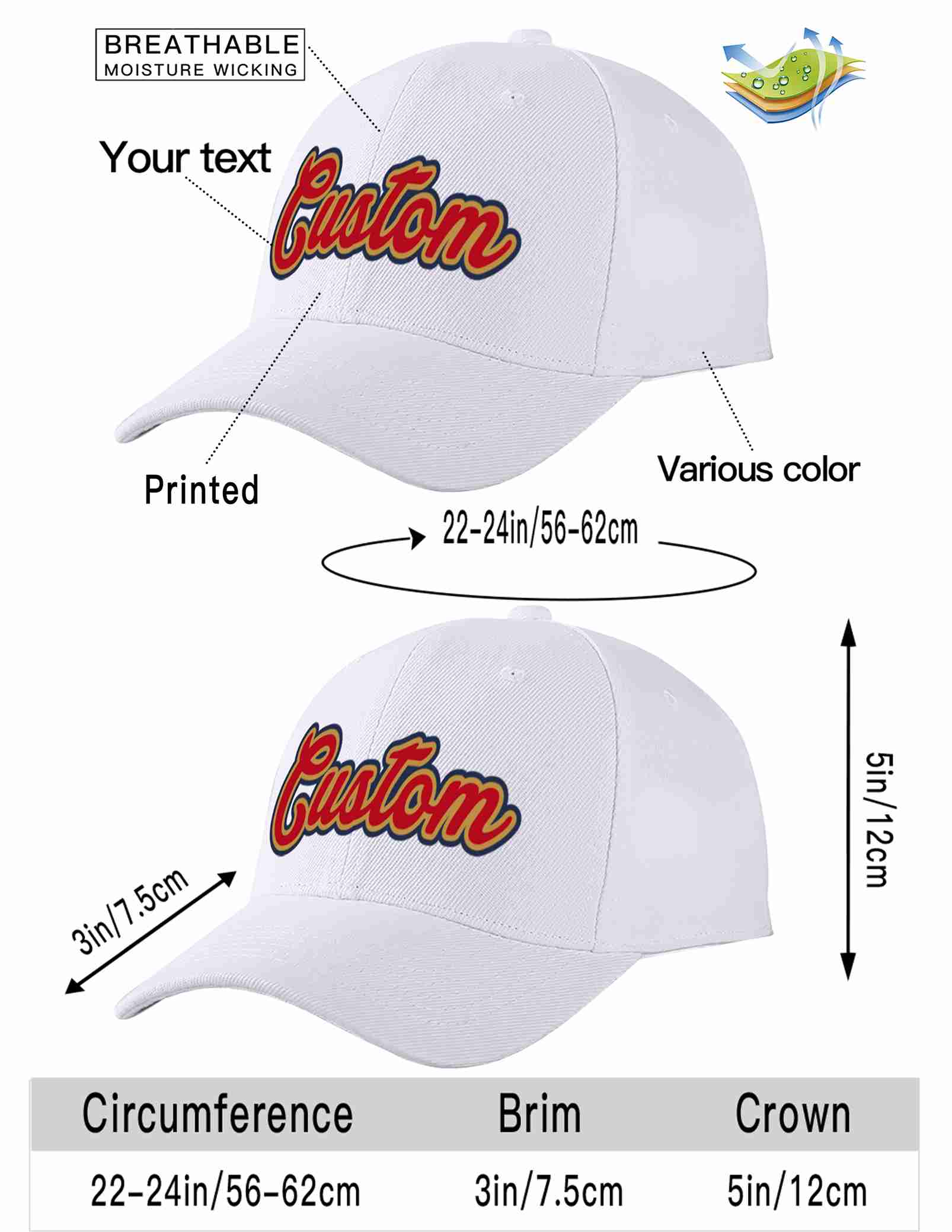 Custom White Red-Old Gold Curved Eaves Sport Baseball Cap Design for Men/Women/Youth