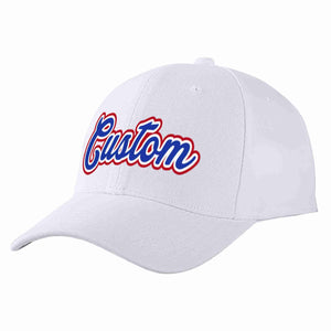 Conception personnalisée de casquette de baseball de sport incurvée blanc royal-blanc pour hommes/femmes/jeunes