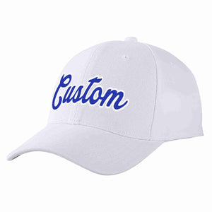 Conception personnalisée de casquette de baseball de sport incurvée blanc royal-blanc pour hommes/femmes/jeunes