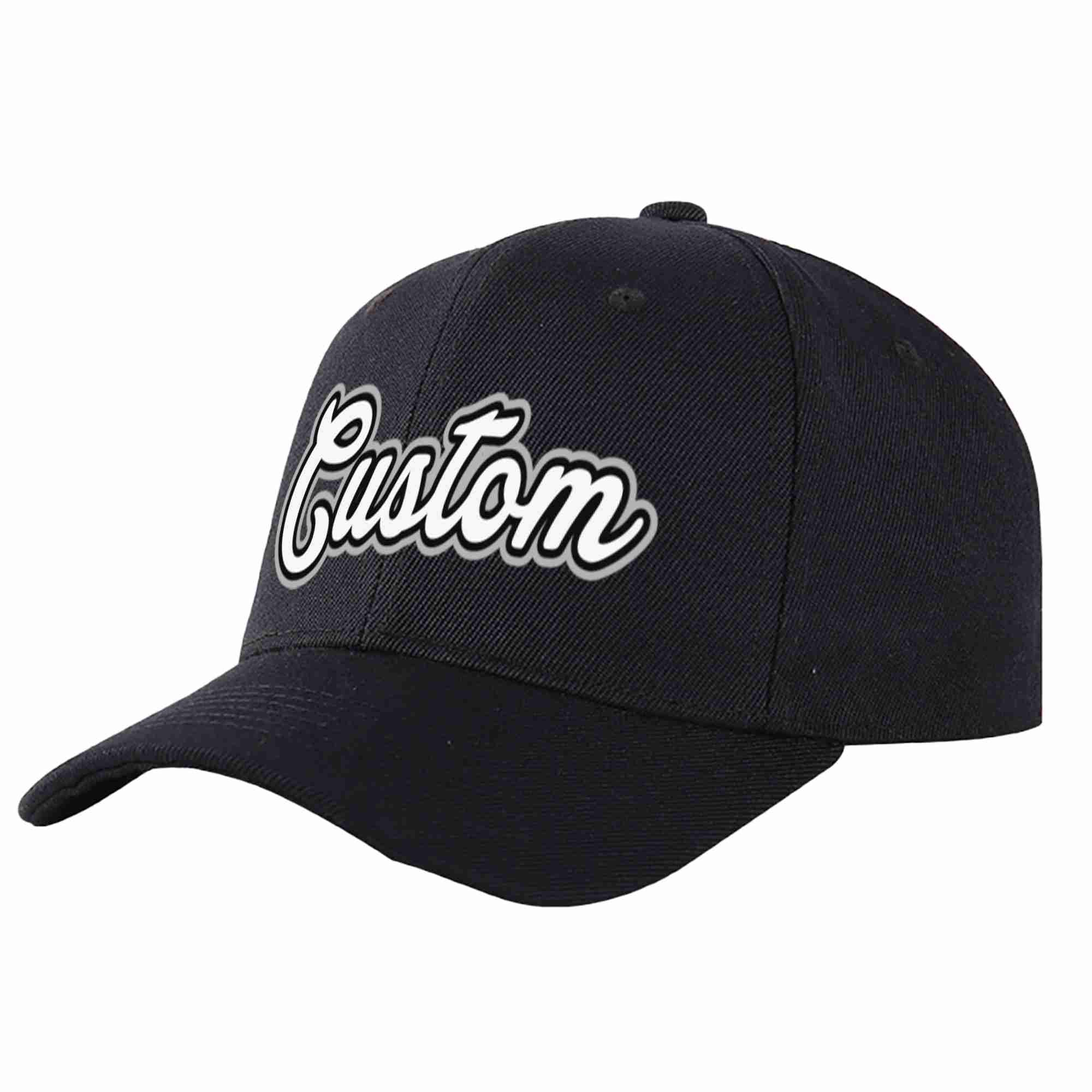 Conception personnalisée de casquette de baseball de sport incurvée noir blanc-noir pour hommes/femmes/jeunes