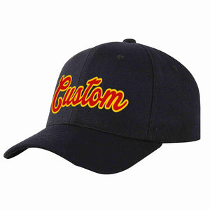 Conception personnalisée de casquette de baseball de sport incurvée noir rouge-jaune pour hommes/femmes/jeunes