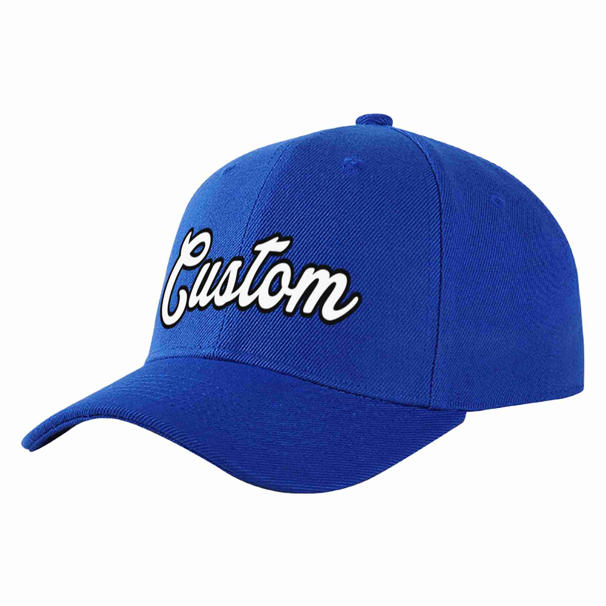 Conception personnalisée de casquette de baseball de sport incurvée Eaves blanc-noir royal pour hommes/femmes/jeunes