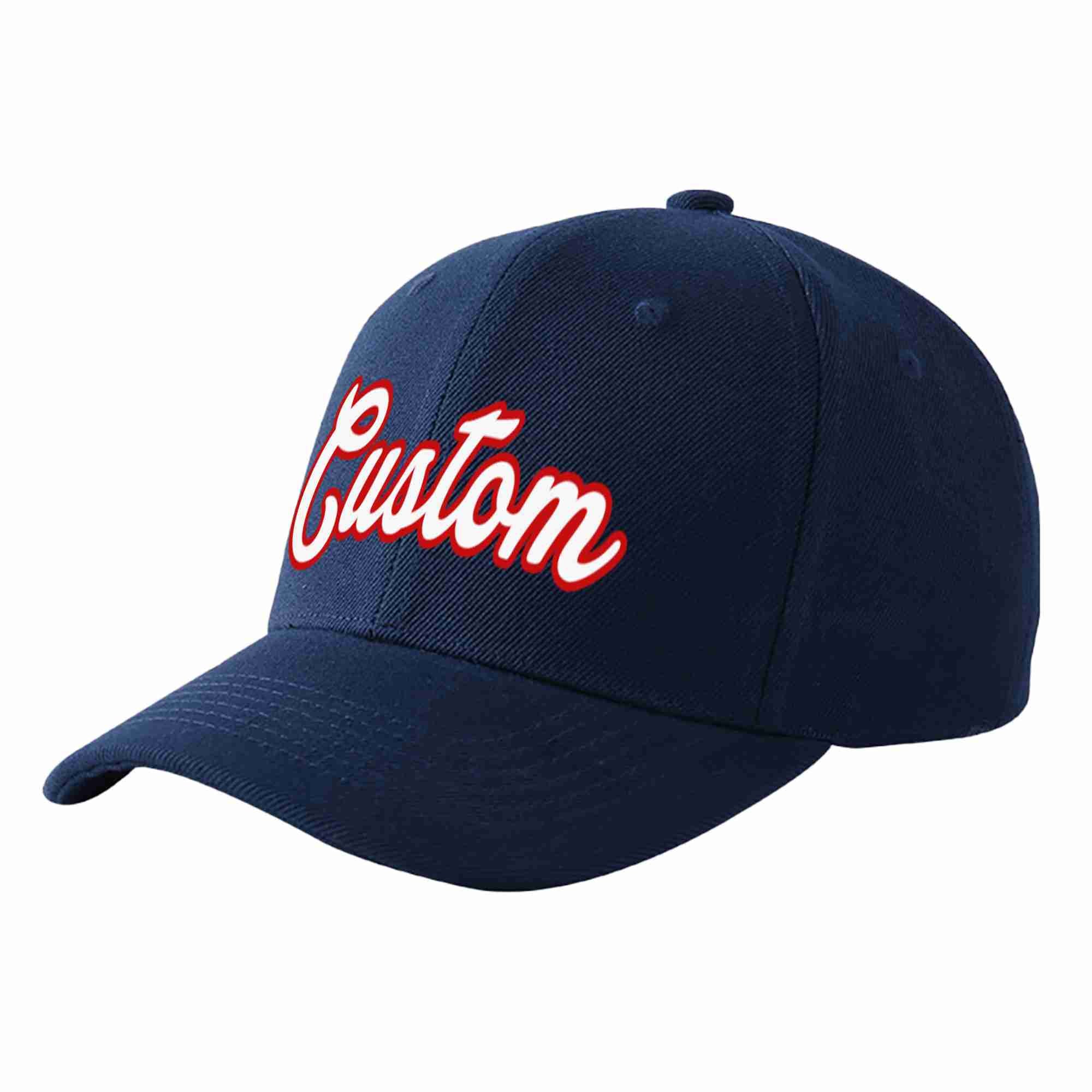 Custom Navy White-Red Curved Eaves Sport Baseball Cap Design for Men/Women/Youth