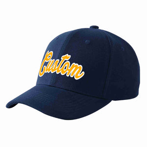 Conception personnalisée de casquette de baseball de sport incurvée jaune-blanc marine pour hommes/femmes/jeunes