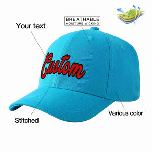 Custom Aqua Red-Black Curved Eaves Sport Baseball Cap Design for Men/Women/Youth