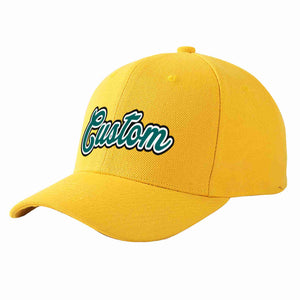 Custom Gold Aqua-White Curved Eaves Sport Baseball Cap Design for Men/Women/Youth