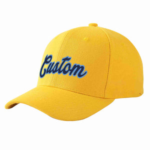 Custom Gold Navy-Light Blue Curved Eaves Sport Baseball Cap Design for Men/Women/Youth