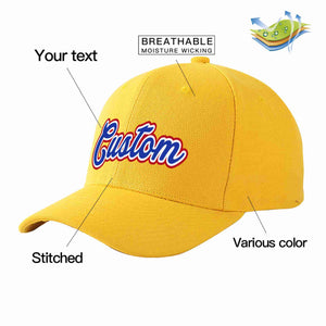 Conception personnalisée de casquette de baseball de sport courbée en or royal-blanc pour hommes/femmes/jeunes