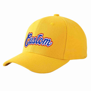 Conception personnalisée de casquette de baseball de sport courbée en or royal-blanc pour hommes/femmes/jeunes