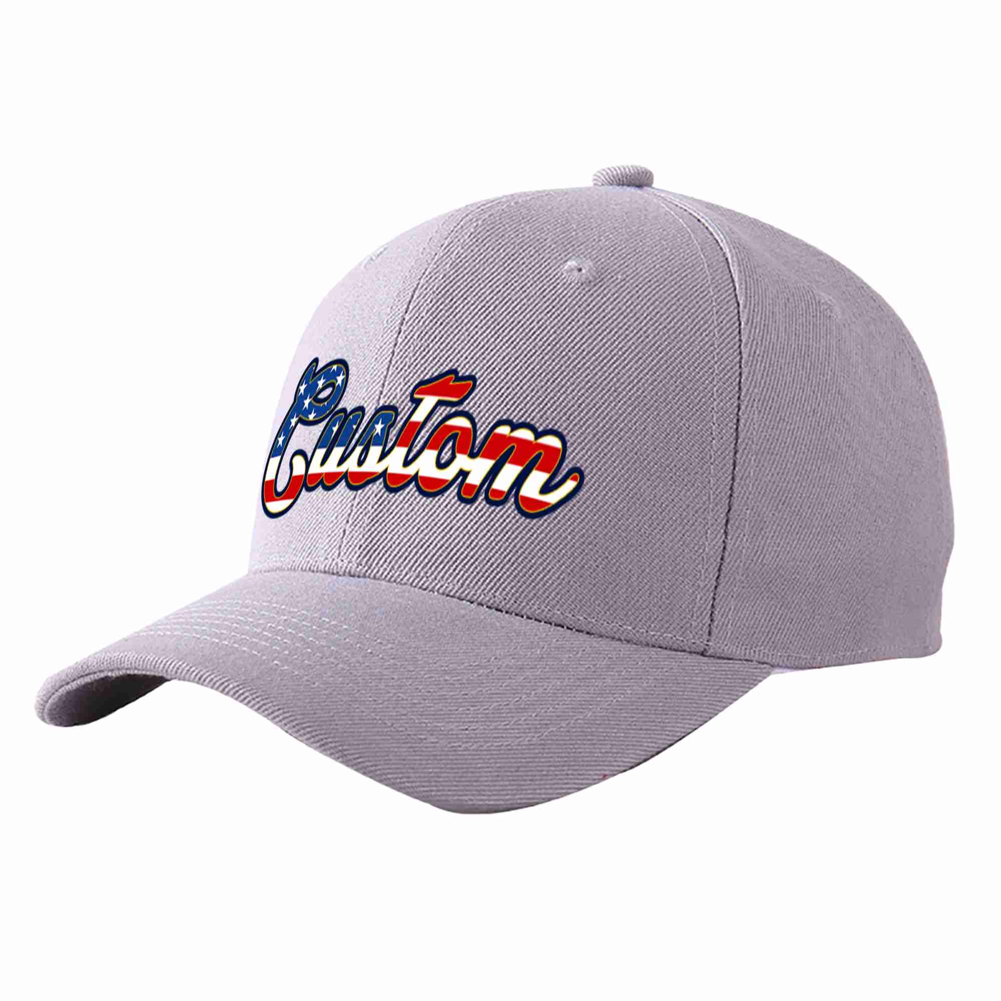 Custom Gray Vintage USA Flag-Gold Curved Eaves Sport Baseball Cap Design for Men/Women/Youth