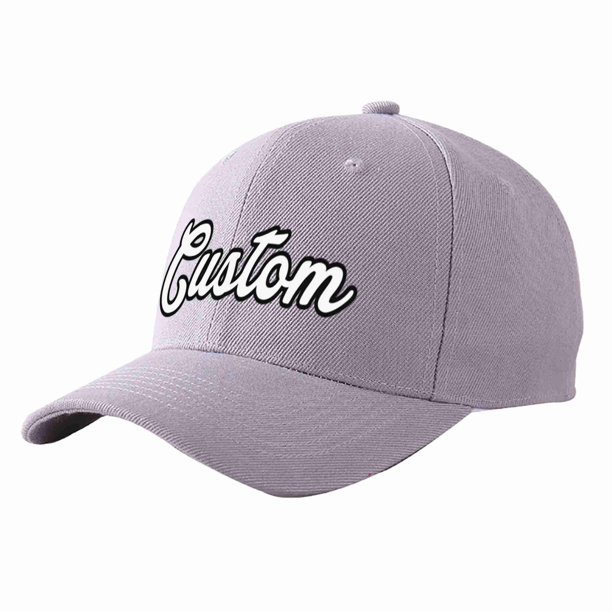 Conception personnalisée de casquette de baseball de sport incurvée gris blanc-noir pour hommes/femmes/jeunes