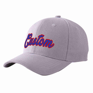 Conception personnalisée de casquette de baseball de sport incurvée gris royal-rouge pour hommes/femmes/jeunes