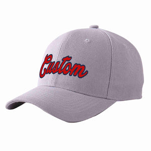 Custom Gray Red-Navy Curved Eaves Sport Baseball Cap Design for Men/Women/Youth