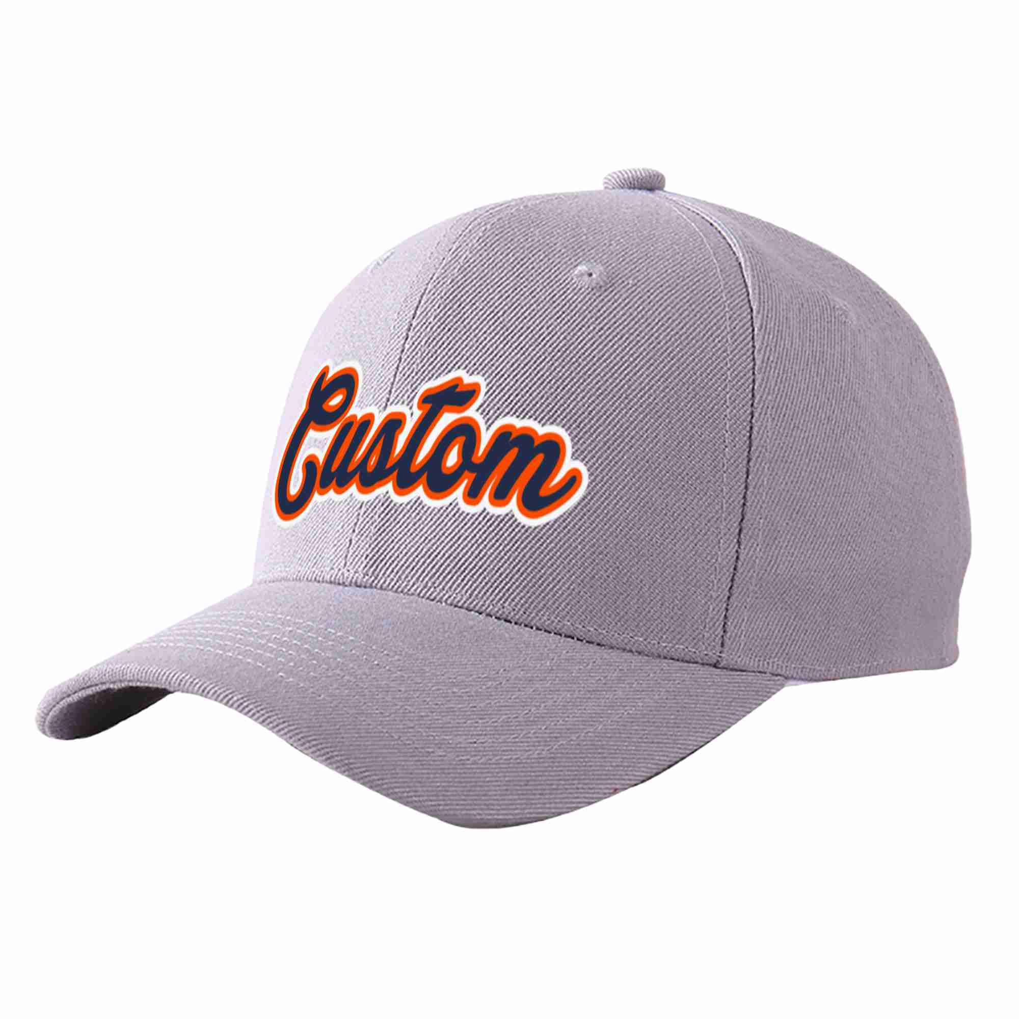 Conception personnalisée de casquette de baseball de sport incurvée gris marine-orange pour hommes/femmes/jeunes