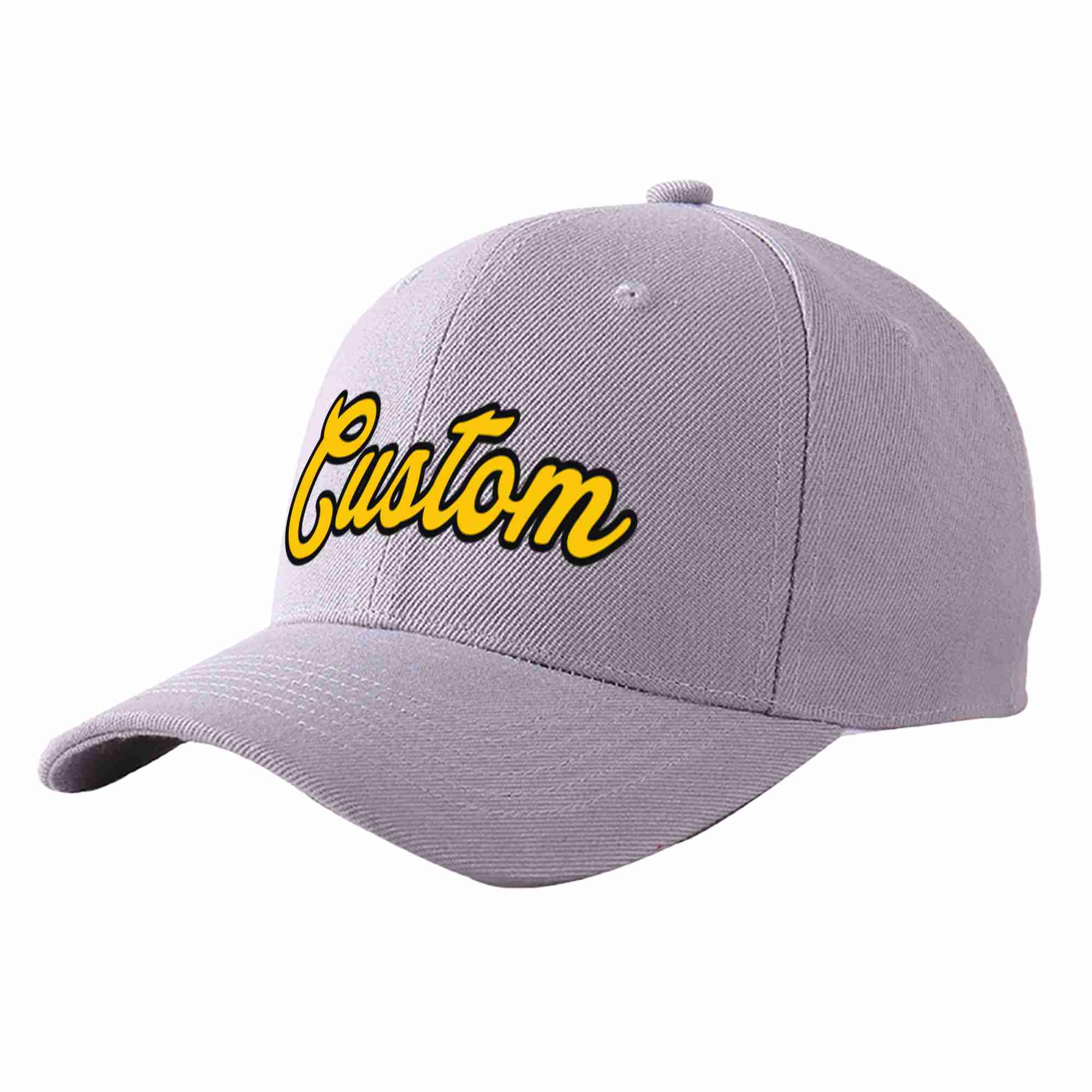 Conception personnalisée de casquette de baseball de sport courbée gris or-noir pour hommes/femmes/jeunes