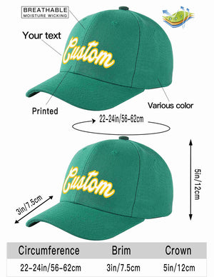 Custom Light Green White-Gold Curved Eaves Sport Baseball Cap Design for Men/Women/Youth