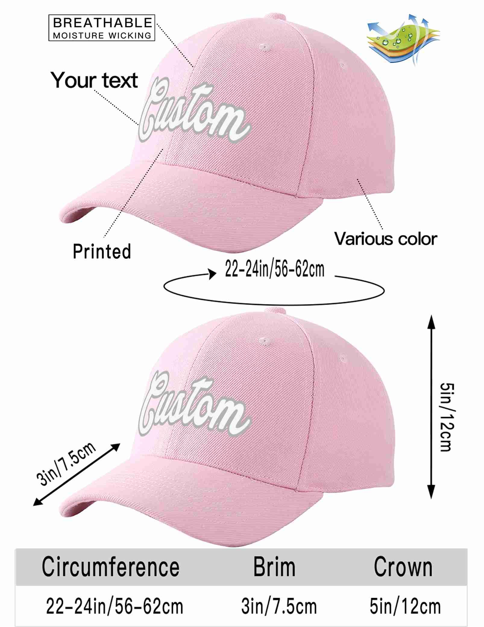 Custom Pink White-Gray Curved Eaves Sport Baseball Cap Design for Men/Women/Youth