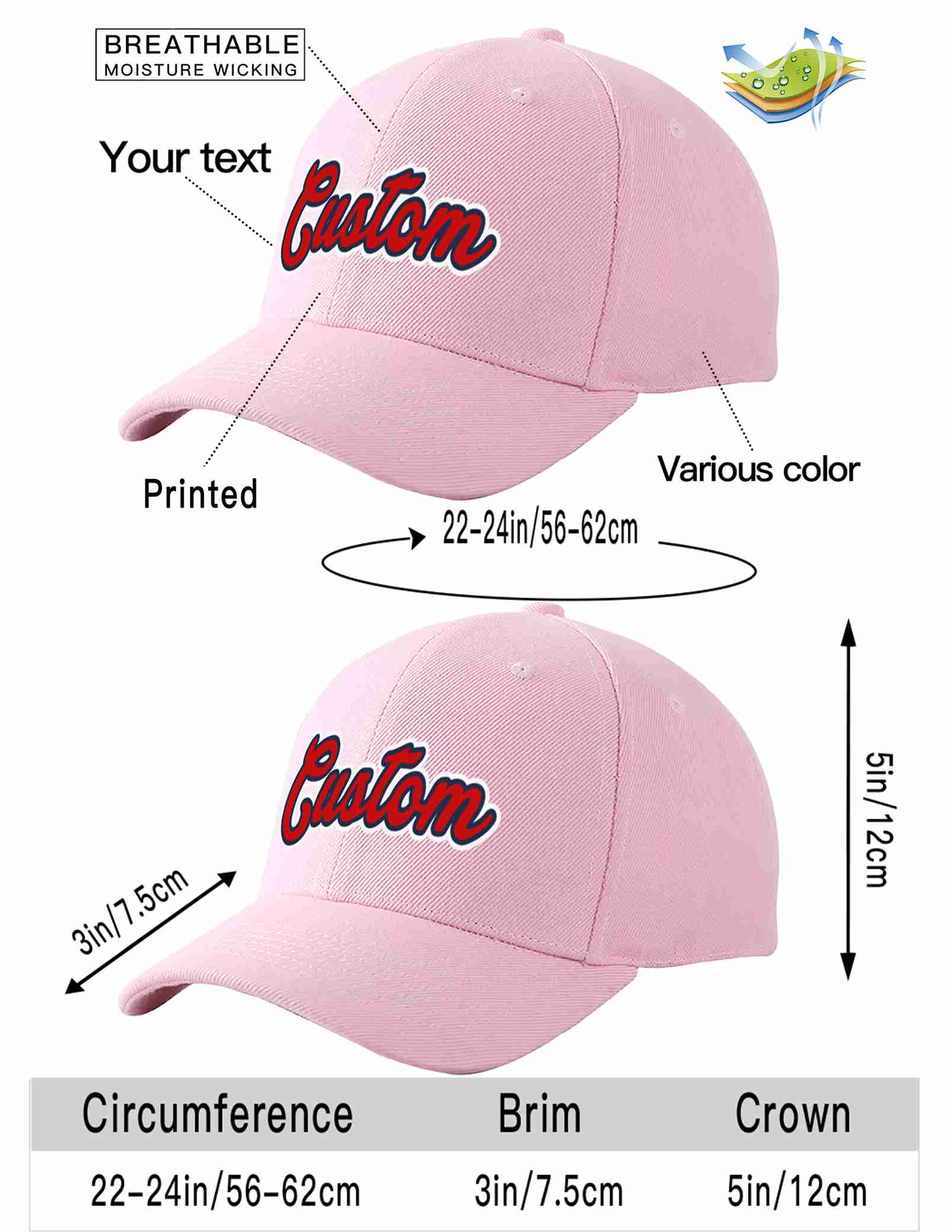 Custom Pink Red-Navy Curved Eaves Sport Baseball Cap Design for Men/Women/Youth