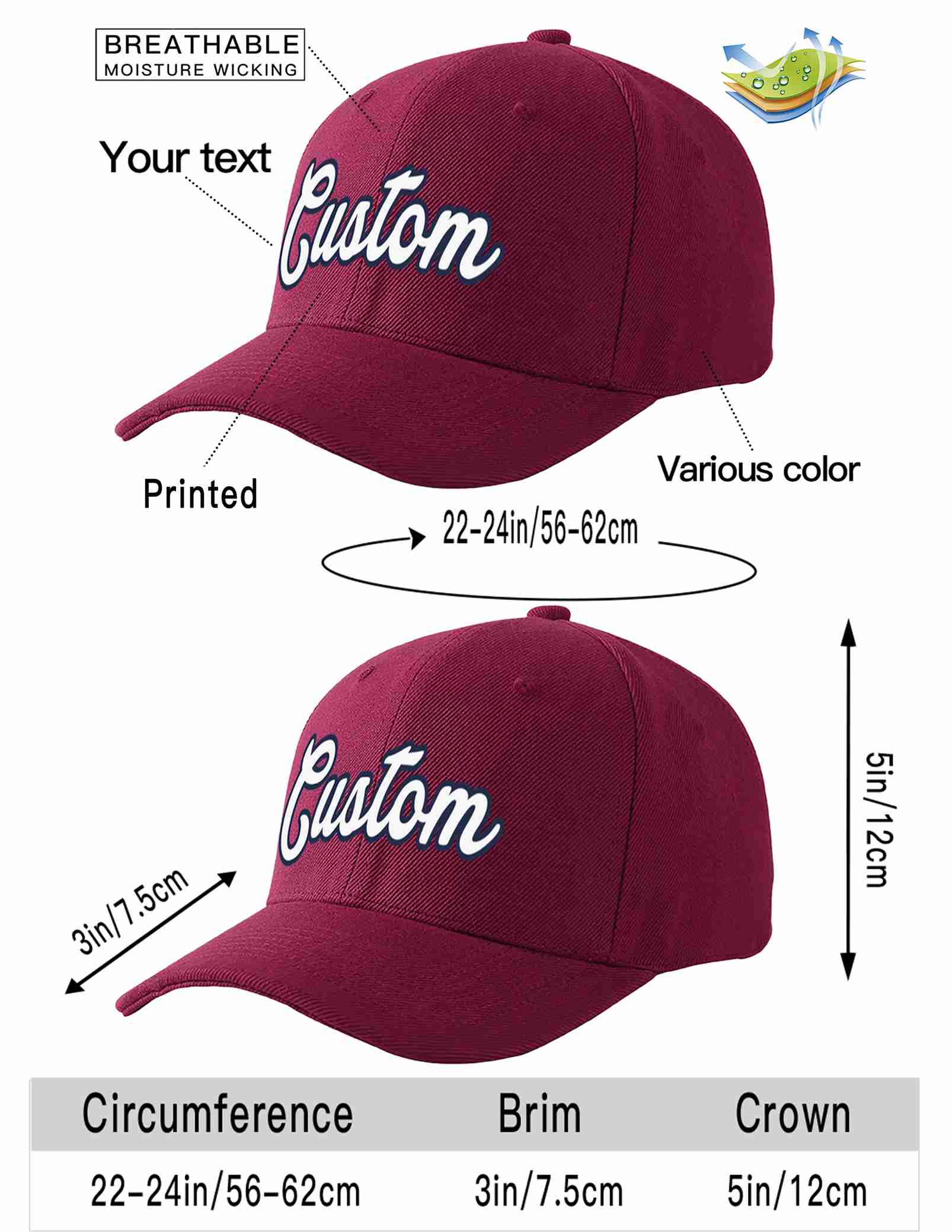 Custom Red Wine White-Navy Curved Eaves Sport Baseball Cap Design for Men/Women/Youth