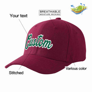 Custom Red Wine Kelly Green-White Curved Eaves Sport Baseball Cap Design for Men/Women/Youth