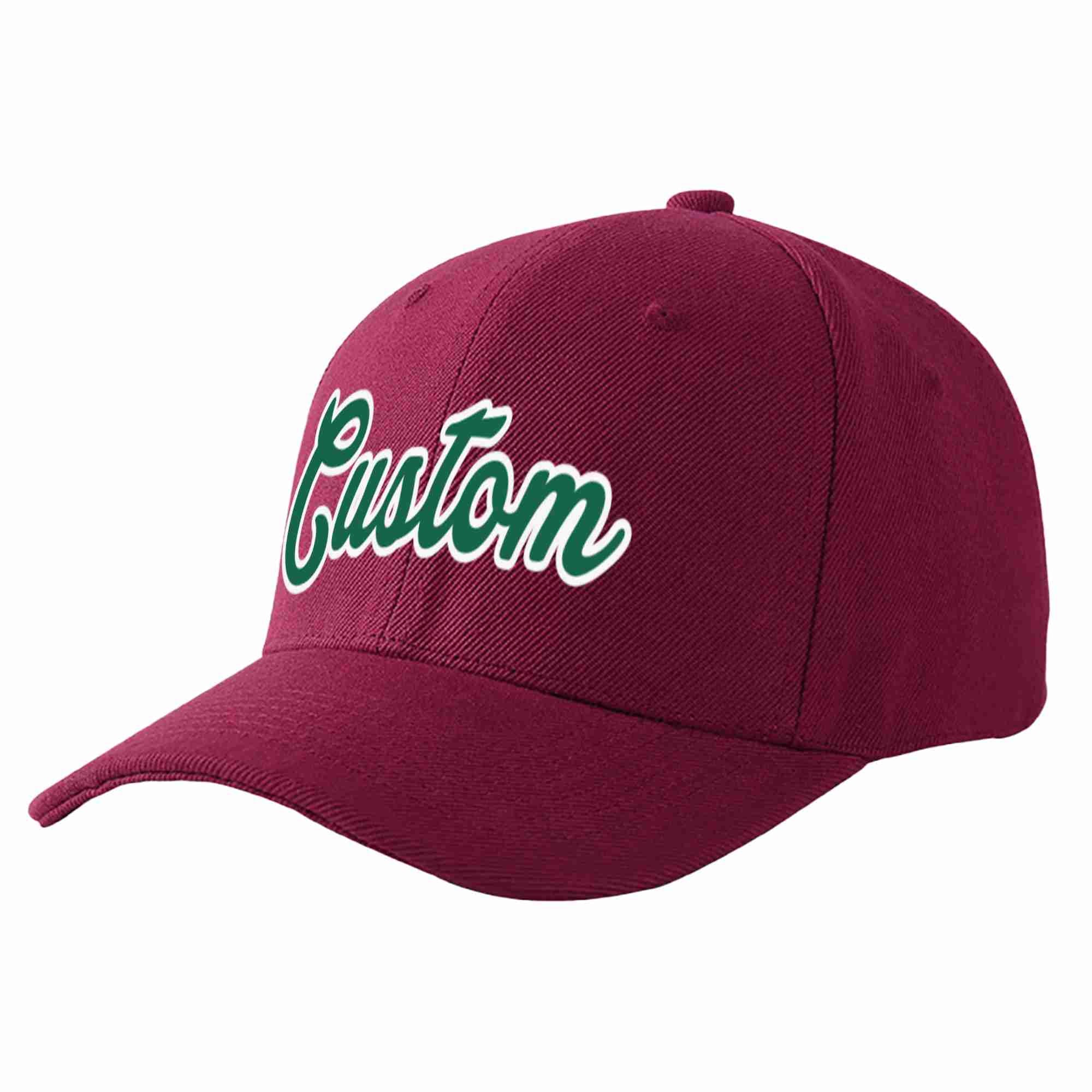 Custom Red Wine Kelly Green-White Curved Eaves Sport Baseball Cap Design for Men/Women/Youth