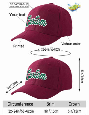 Custom Red Wine Kelly Green-White Curved Eaves Sport Baseball Cap Design for Men/Women/Youth