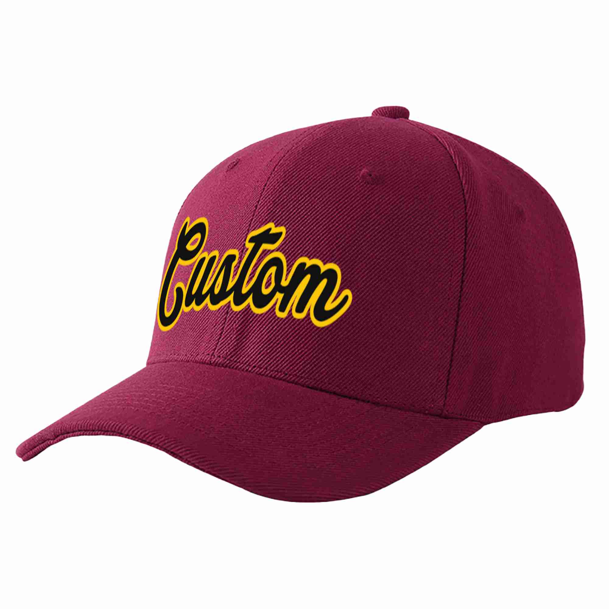 Conception personnalisée de casquette de baseball de sport à avant-toit incurvé noir-or de vin rouge pour hommes/femmes/jeunes