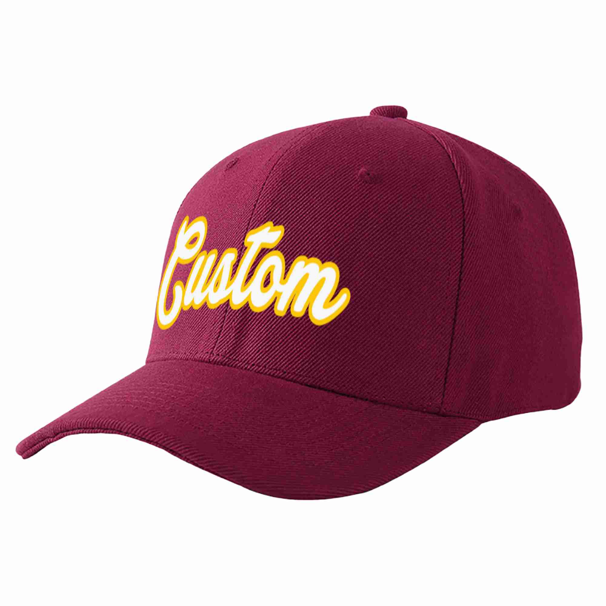 Custom Red Wine White-Gold Curved Eaves Sport Baseball Cap Design for Men/Women/Youth