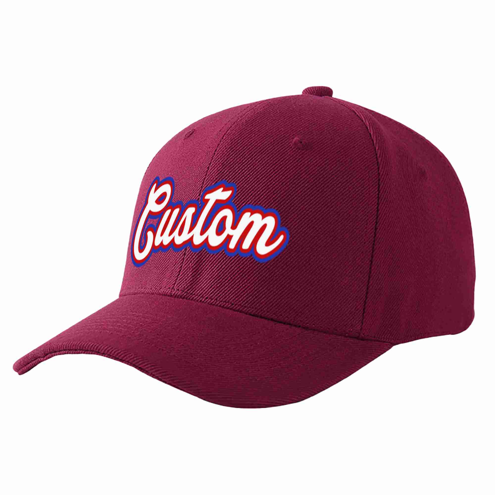 Conception personnalisée de casquette de baseball de sport à avant-toit incurvé blanc-rouge de vin rouge pour hommes/femmes/jeunes