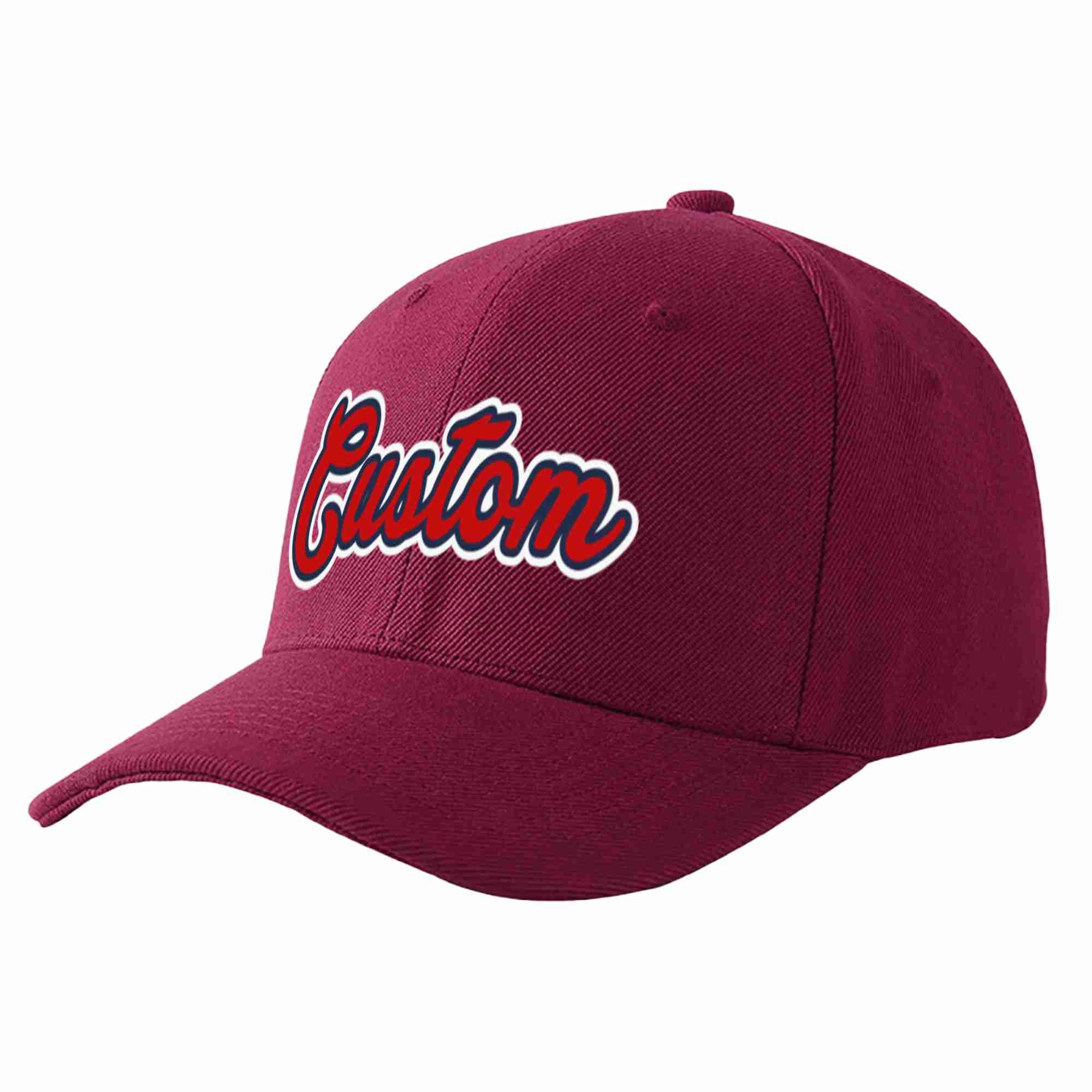 Conception personnalisée de casquette de baseball de sport à avant-toit incurvé rouge vin rouge-marine pour hommes/femmes/jeunes