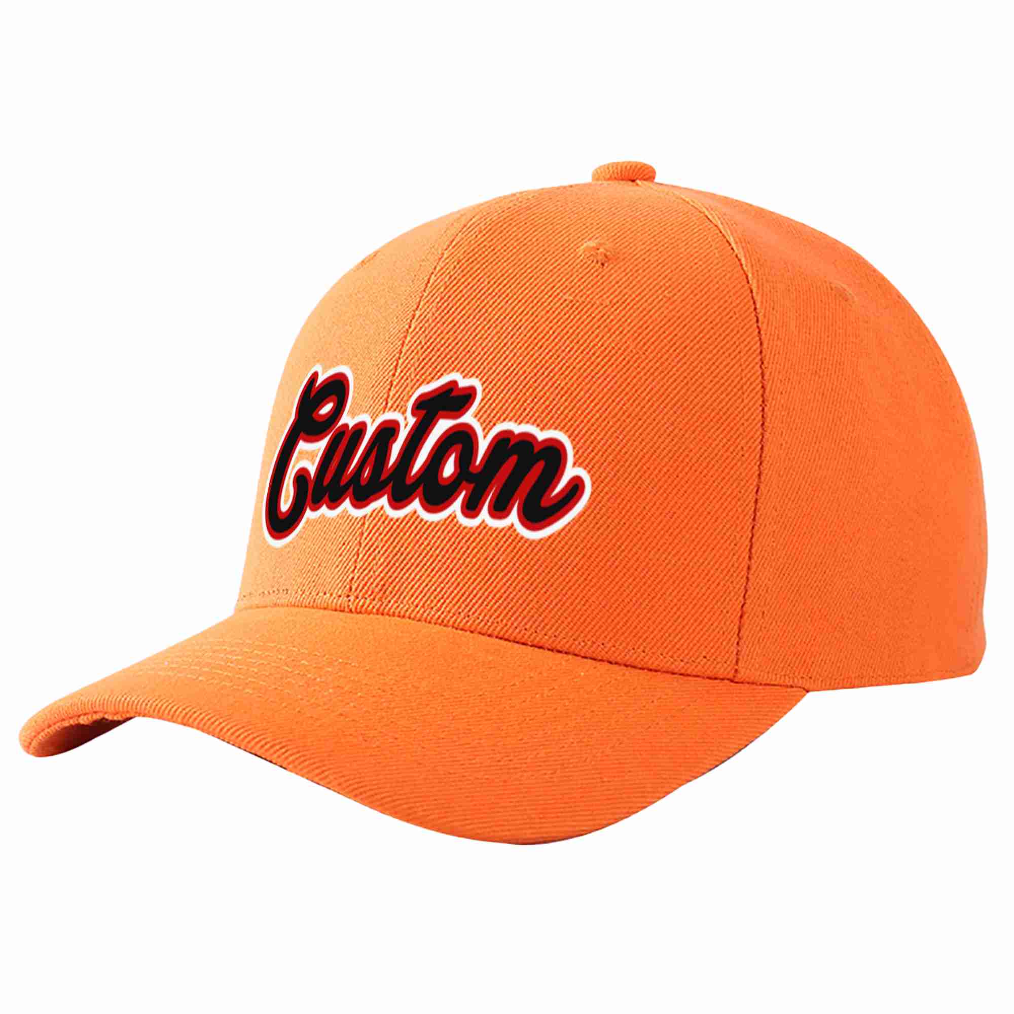 Conception personnalisée de casquette de baseball de sport incurvée orange noir-rouge pour hommes/femmes/jeunes