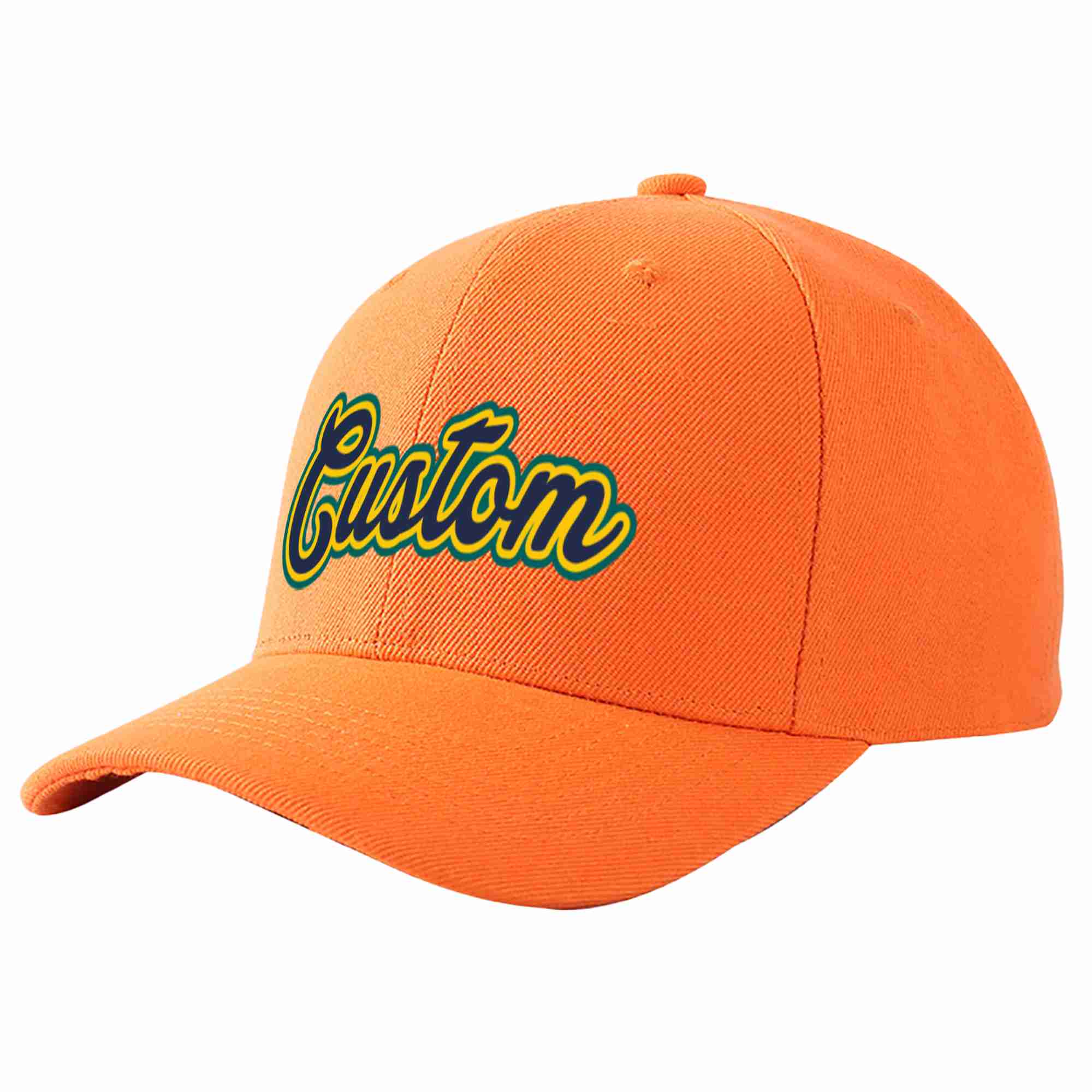 Conception personnalisée de casquette de baseball de sport incurvée orange marine-or pour hommes/femmes/jeunes