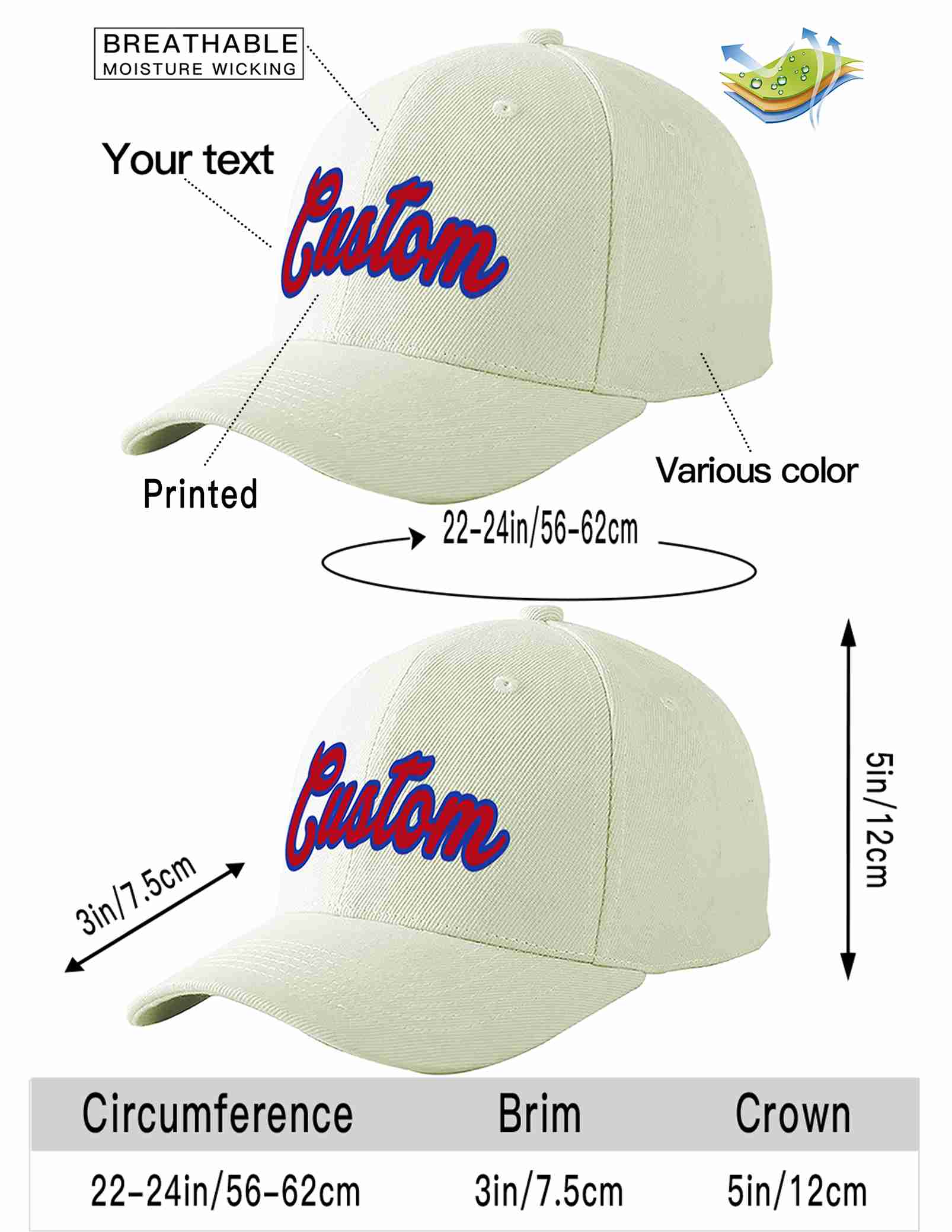 Custom Cream Red-Royal Curved Eaves Sport Baseball Cap Design for Men/Women/Youth