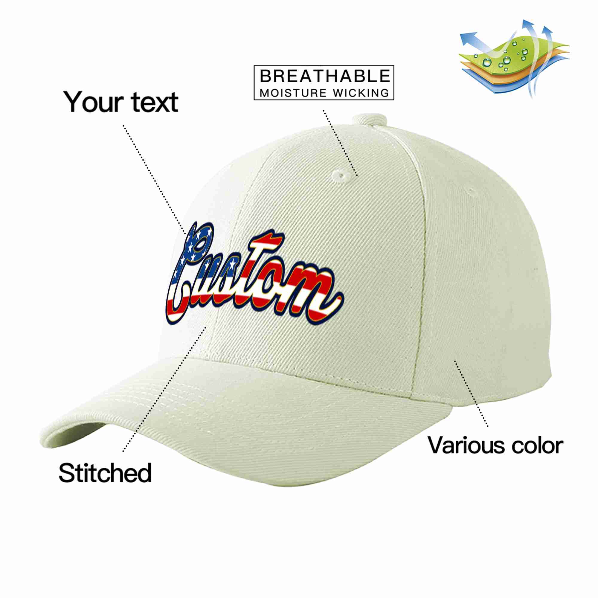 Custom Cream Vintage USA Flag-Gold Curved Eaves Sport Baseball Cap Design for Men/Women/Youth