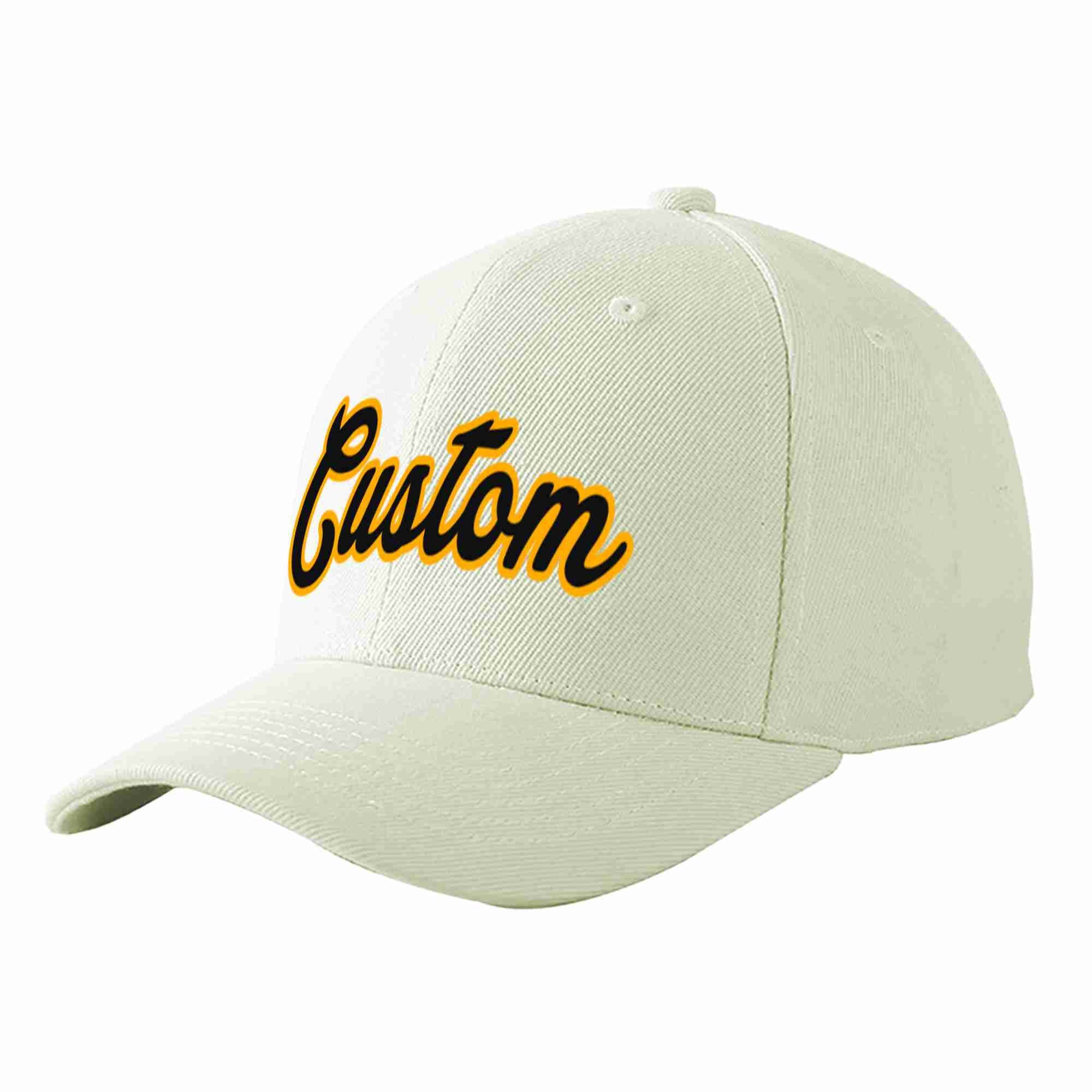 Conception personnalisée de casquette de baseball de sport incurvée noir-jaune crème pour hommes/femmes/jeunes