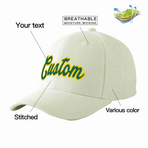 Custom Cream Kelly Green-Gold Curved Eaves Sport Baseball Cap Design for Men/Women/Youth