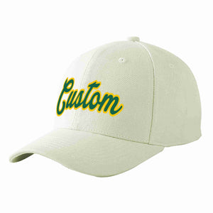 Custom Cream Kelly Green-Gold Curved Eaves Sport Baseball Cap Design for Men/Women/Youth