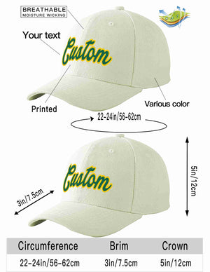 Custom Cream Kelly Green-Gold Curved Eaves Sport Baseball Cap Design for Men/Women/Youth