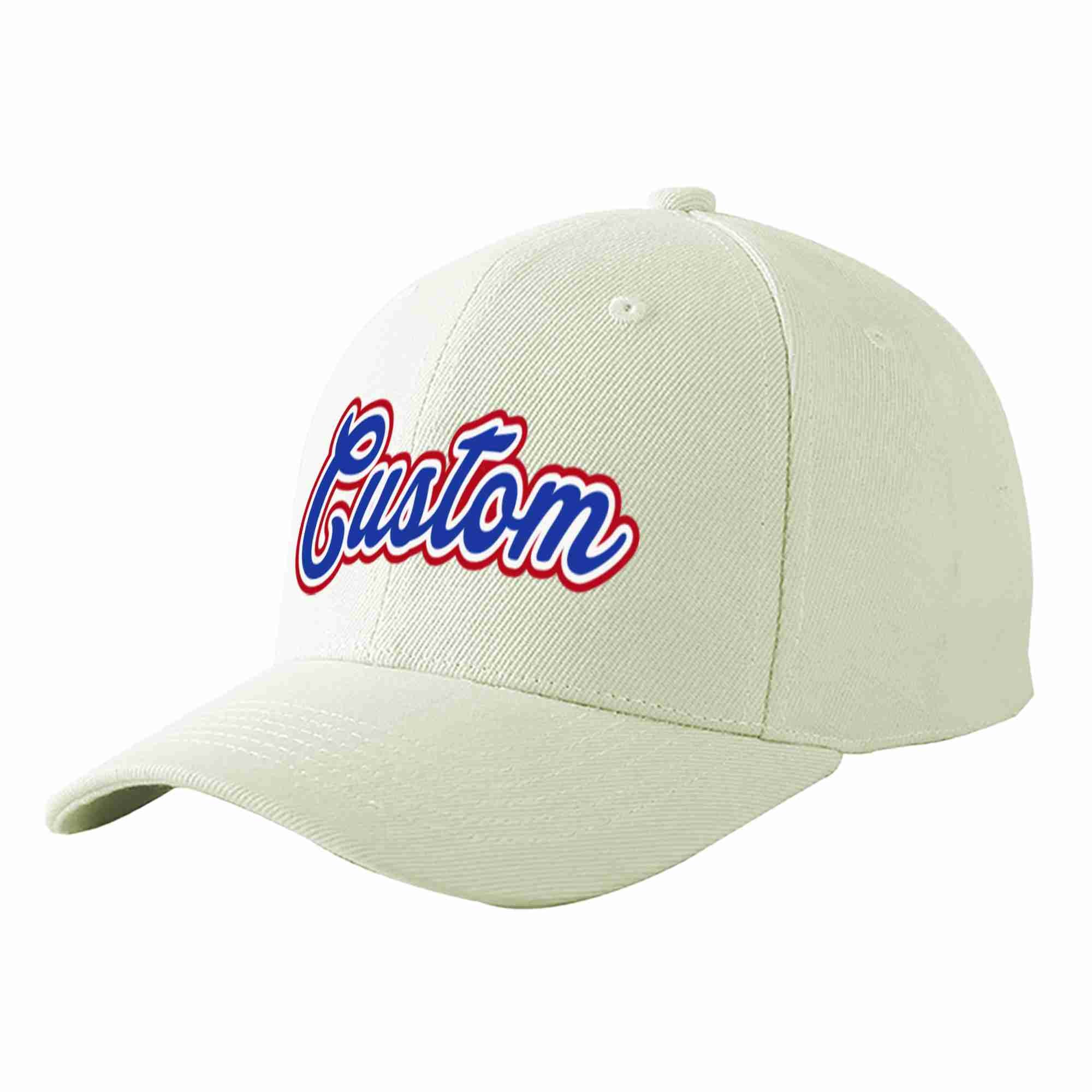 Conception personnalisée de casquette de baseball de sport incurvée blanc royal-blanc crème pour hommes/femmes/jeunes