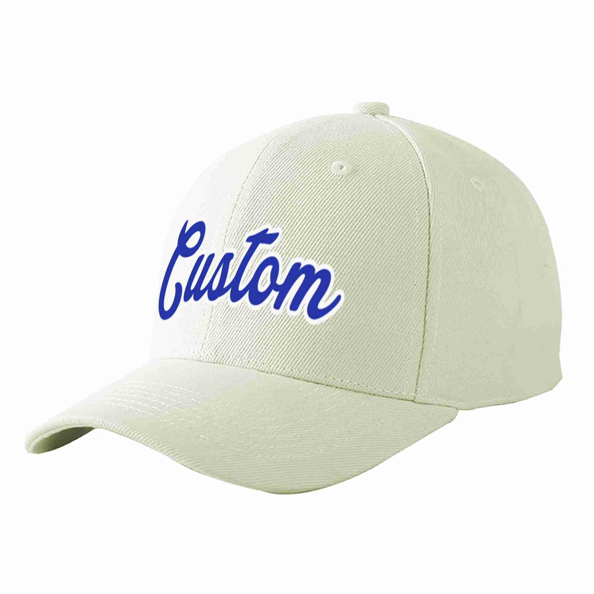 Conception personnalisée de casquette de baseball de sport incurvée blanc royal-blanc crème pour hommes/femmes/jeunes